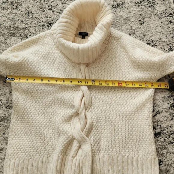 Talbots Cableknit Turtleneck Sweater Quarter Sleeve Womens Size M Petite Cream - Picture 8 of 9